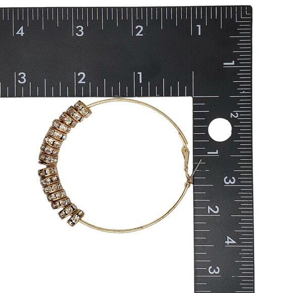 Large Gold Tone Rhinestone Charms Pierced Hoop Earrings 2 3/4" - Picture 7 of 9
